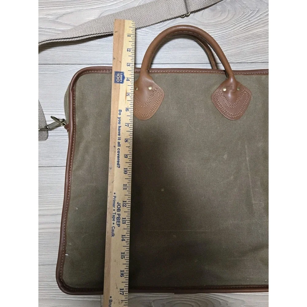 Vintage LL Bean Canvas & Leather Handle Briefcase Bag w/ Strap Green/Brown